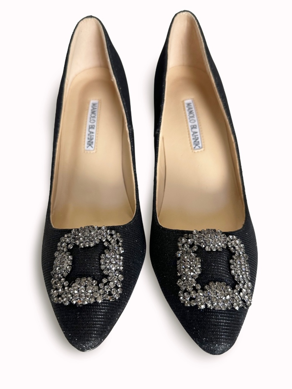 ✨ MANOLO BLAHNIK HANGISI 50 — BLACK SPARKLE CRYSTAL BUCKLE PUMPS ✨